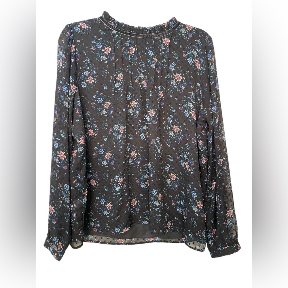 LOFT Ladies Navy Blue Floral Print Long‎ Sleeve Blouse NWOT Size Large
